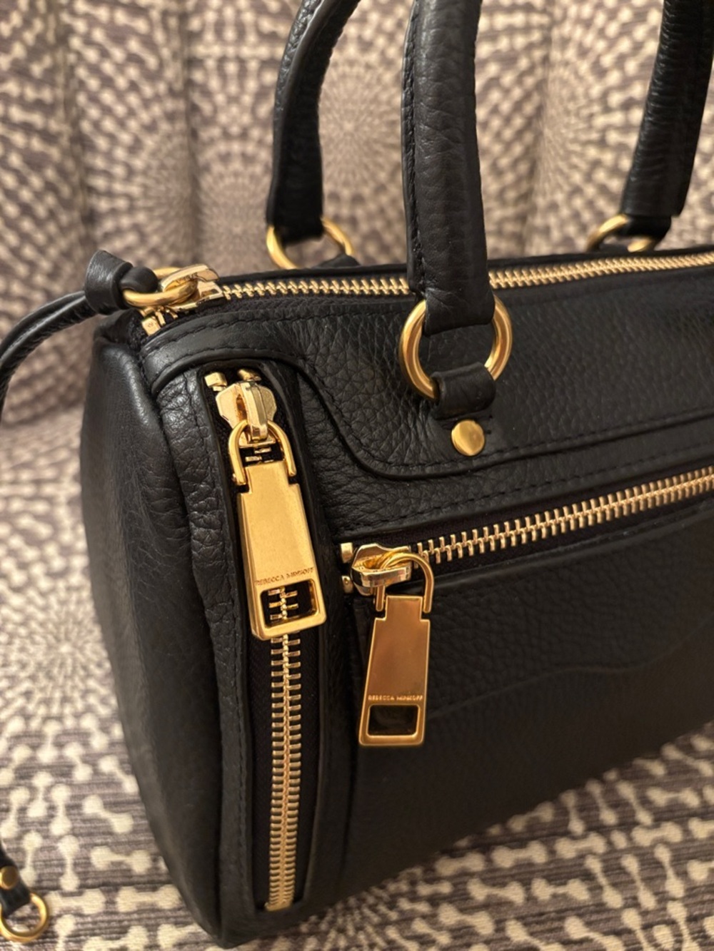 Rebecca Minkoff Mab Black Leather Small Speedy Top Handle Satchel Bag w/ Strap - Picture 13 of 16